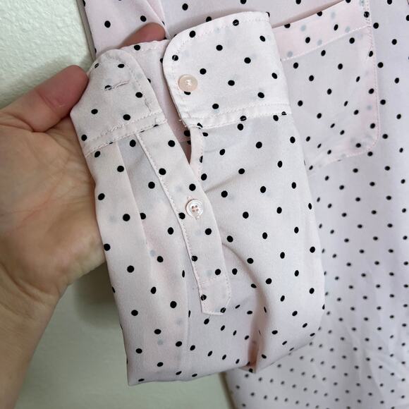 Talbots Long Sleeve Button Up Pink Polka Dot Sheer Blouse Small - Picture 4 of 13